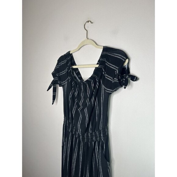 Derek Heart Womens Black White Striped Jumpsuit Casual Comfort Style Size Large - Picture 4 of 13